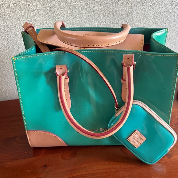 Dooney & Bourke Aqua and Beige Tote - Picture 1 of 8